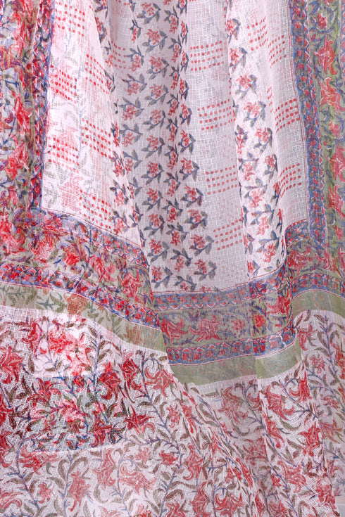 Kota Doria Dupatta In Assorted Block Print